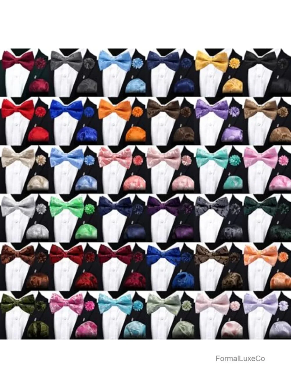 Paisley Pre-tied Bow Tie Pocket Square & Lapel Pin Set for Men